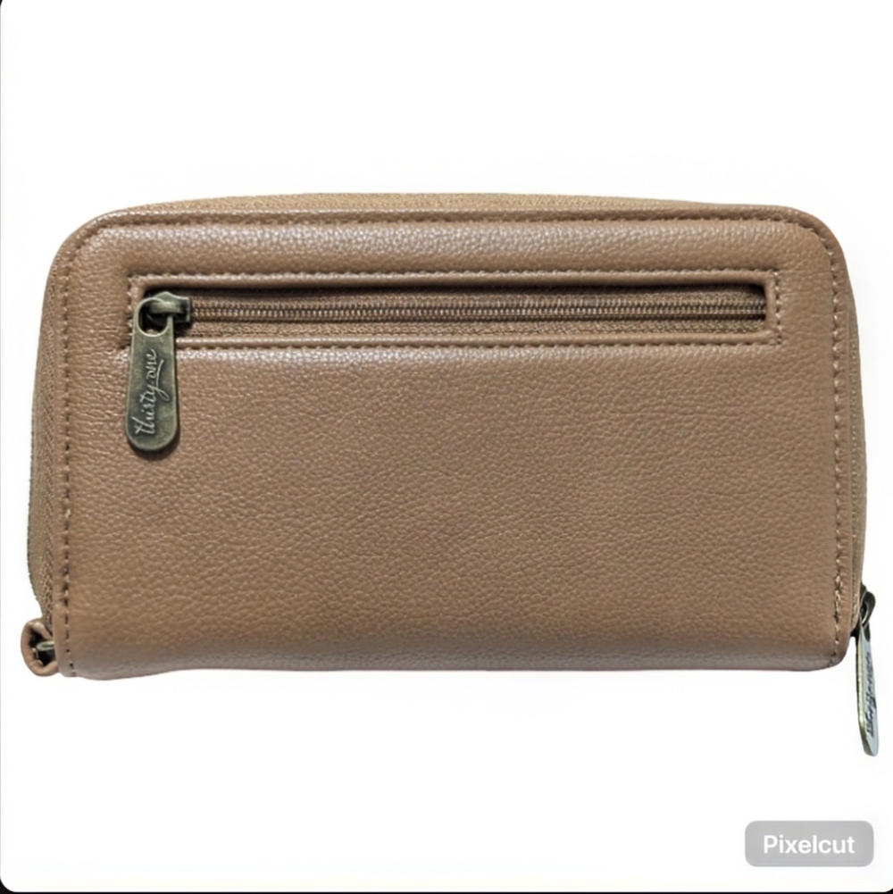 Thirty-One Camel Smooth Pebble Slim Portefeulle Mince Zip Around Wallet